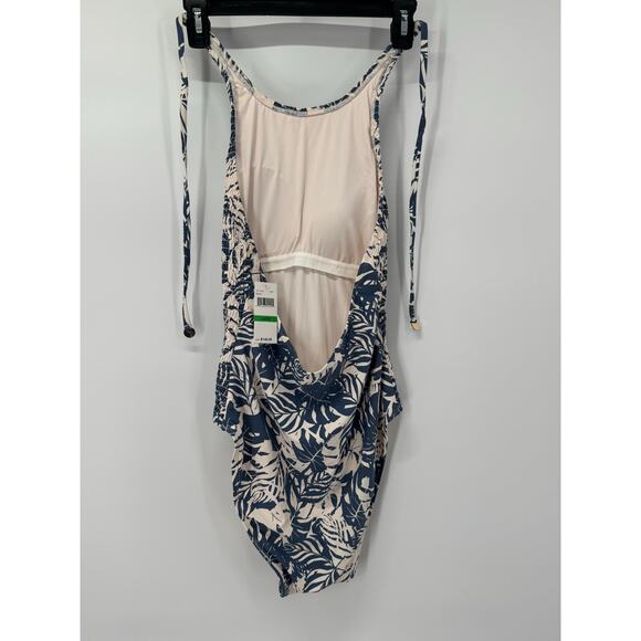 NWT Anne Cole Womens One Piece Swimsuit Size 10 Blue White Cream Floral Swimwear - Picture 2 of 5